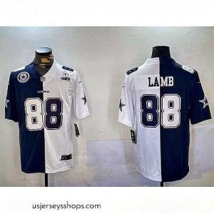 Sensational Dallas Cowboys 88 CeeDee Lamb Navy And White Split Stitched Jersey 3