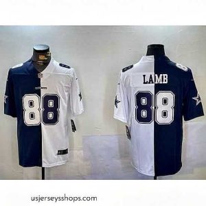 Stellar Dallas Cowboys 88 CeeDee Lamb Navy And White Split Stitched Jersey