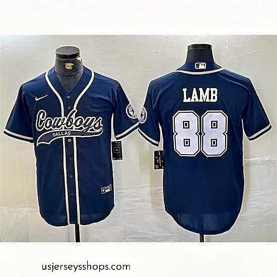 Stunning Dallas Cowboys 88 CeeDee Lamb Navy Cool Base Stitched Baseball Jersey