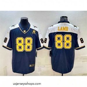 Alluring Dallas Cowboys 88 CeeDee Lamb Navy Gold Edition With 1960 Patch Limited Stitched Football Jersey