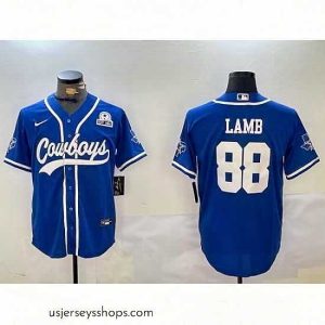 Sensational Dallas Cowboys 88 CeeDee Lamb Royal With Patch Cool Base Stitched Baseball Jersey 7
