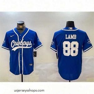Exquisite Dallas Cowboys 88 CeeDee Lamb Royal With Patch Cool Base Stitched Baseball Jersey