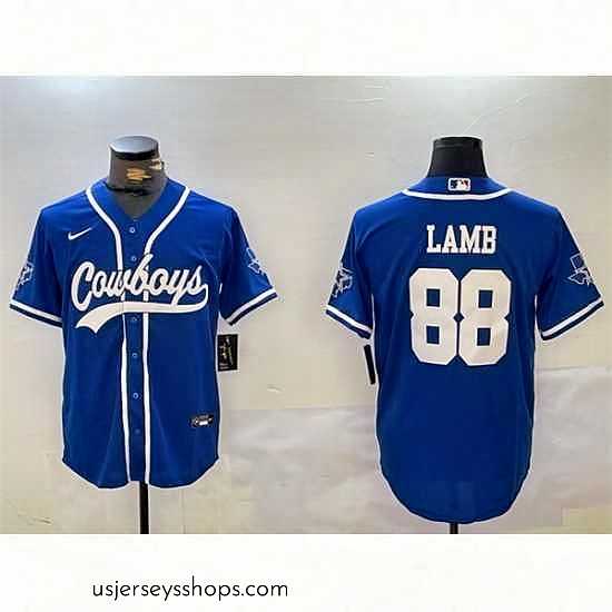 Exquisite Dallas Cowboys 88 CeeDee Lamb Royal With Patch Cool Base Stitched Baseball Jersey
