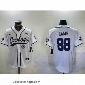 Sensational Dallas Cowboys 88 CeeDee Lamb White 2022 Olive Salute To Service Cool Base Stitched Baseball Jersey 3