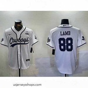 Stellar Dallas Cowboys 88 CeeDee Lamb White 2022 Olive Salute To Service Cool Base Stitched Baseball Jersey 6