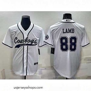 Stunning Dallas Cowboys 88 CeeDee Lamb White Cool Base Stitched Baseball Jersey