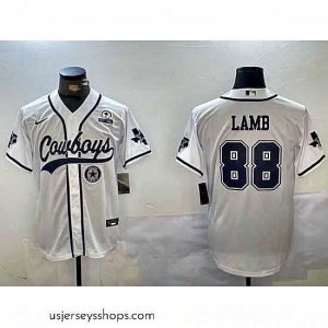 Alluring Dallas Cowboys 88 CeeDee Lamb White With Patch Cool Base Stitched Baseball Jersey 1