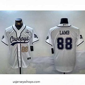 Sensational Dallas Cowboys 88 CeeDee Lamb White With Patch Cool Base Stitched Baseball Jersey 3