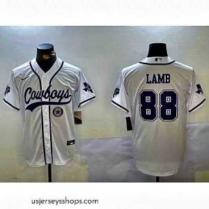 Magnificent Dallas Cowboys 88 CeeDee Lamb White With Patch Cool Base Stitched Baseball Jersey 7