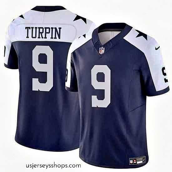 Magnificent Dallas Cowboys 9 KaVontae Turpin Navy White Thanksgiving Vapor Untouchable Limited Stitched Football Jersey