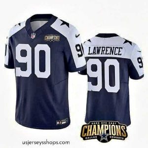 Alluring Dallas Cowboys 90 DeMarcus Lawrence Navy White 2023 F.U.S.E  NFC East Champions Patch Stitched Football Jersey