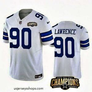 Stellar Dallas Cowboys 90 DeMarcus Lawrence White 2023 F.U.S.E  NFC East Champions Patch Stitched Football Jersey