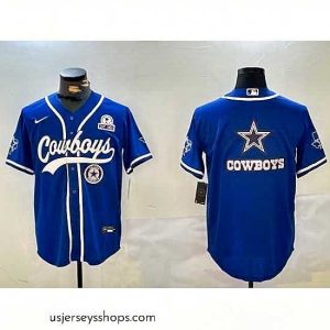 Stellar Dallas Cowboys Big Logo Royal With Patch Cool Base Stitched Baseball Jersey 2
