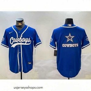 Stellar Dallas Cowboys Big Logo Royal With Patch Cool Base Stitched Baseball Jersey 3
