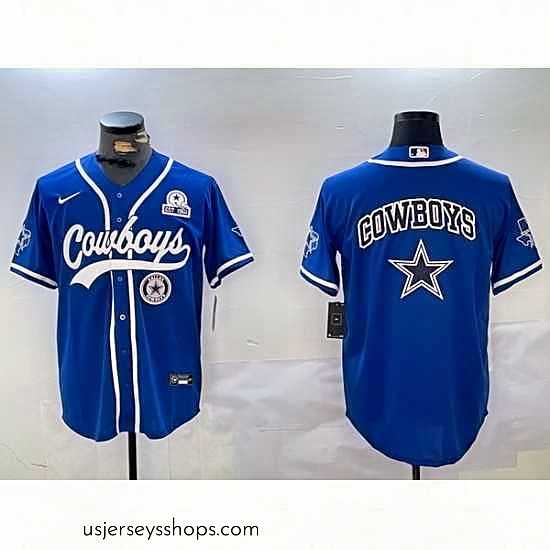 Sensational Dallas Cowboys Big Logo Royal With Patch Cool Base Stitched Baseball Jersey 4