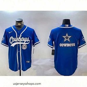 Sensational Dallas Cowboys Big Logo Royal With Patch Cool Base Stitched Baseball Jersey 5