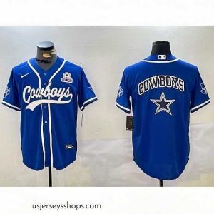 Alluring Dallas Cowboys Big Logo Royal With Patch Cool Base Stitched Baseball Jersey