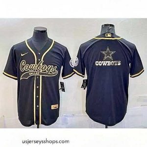Captivating Dallas Cowboys Black Gold Team Big Logo With Patch Cool Base Stitched Baseball Jersey
