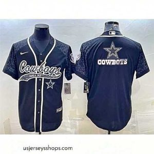 Alluring Dallas Cowboys Black Reflective Team Big Logo With Patch Cool Base Stitched Baseball Jersey