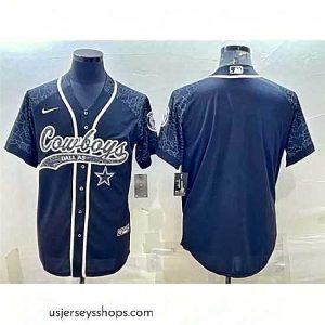 Glamorous Dallas Cowboys Blank Black Reflective With Patch Cool Base Stitched Baseball Jersey