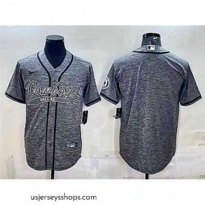 Glamorous Dallas Cowboys Blank Grey With Patch Cool Base Stitched Baseball Jersey