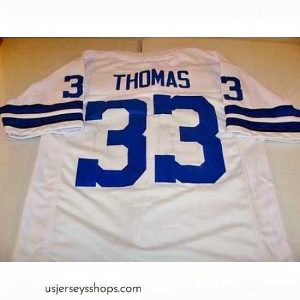 Stellar Dallas Cowboys Duane Thomas #33 White Throwback Stitched Jersey