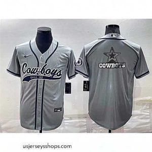 Magnificent Dallas Cowboys Grey Team Big Logo With Patch Cool Base Stitched Baseball Jersey