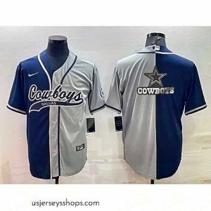 Glamorous Dallas Cowboys Navy Grey Split Team Big Logo With Patch Cool Base Stitched Baseball Jersey