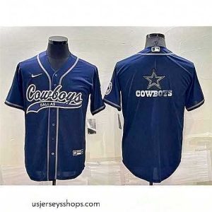 Alluring Dallas Cowboys Navy Team Big Logo With Patch Cool Base Stitched Baseball Jersey