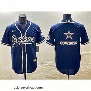 Glamorous Dallas Cowboys Navy Team Big Logo With Patch Cool Base Stitched Baseball Jersey