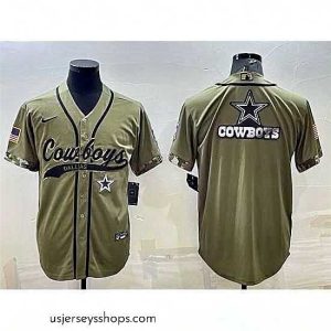 Stellar Dallas Cowboys Olive Salute To Service Team Big Logo Cool Base Stitched Baseball Jersey