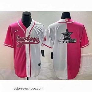 Captivating Dallas Cowboys Pink White Split Team Big Logo Cool Base Stitched Baseball Jersey