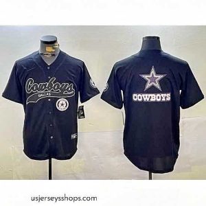 Alluring Dallas Cowboys Team Big Logo Black With Patch Cool Base Stitched Baseball Jersey 11