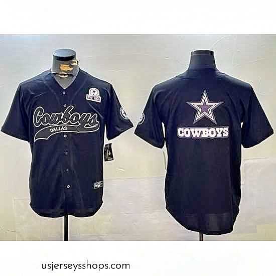 Breathtaking Dallas Cowboys Team Big Logo Black With Patch Cool Base Stitched Baseball Jersey 12