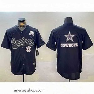 Alluring Dallas Cowboys Team Big Logo Black With Patch Cool Base Stitched Baseball Jersey 13