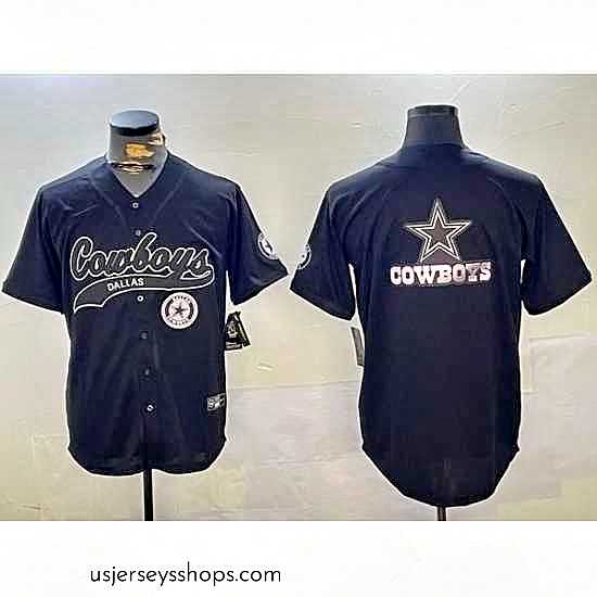 Alluring Dallas Cowboys Team Big Logo Black With Patch Cool Base Stitched Baseball Jersey 15
