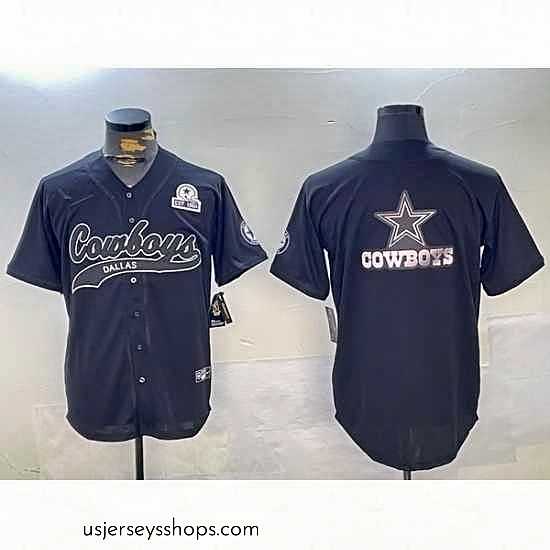 Alluring Dallas Cowboys Team Big Logo Black With Patch Cool Base Stitched Baseball Jersey 16