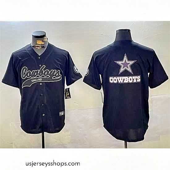 Exquisite Dallas Cowboys Team Big Logo Black With Patch Cool Base Stitched Baseball Jersey 2