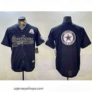 Enchanting Dallas Cowboys Team Big Logo Black With Patch Cool Base Stitched Baseball Jersey 3