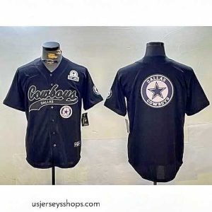 Sensational Dallas Cowboys Team Big Logo Black With Patch Cool Base Stitched Baseball Jersey 5
