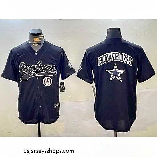 Stellar Dallas Cowboys Team Big Logo Black With Patch Cool Base Stitched Baseball Jersey 7