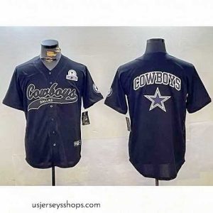 Stunning Dallas Cowboys Team Big Logo Black With Patch Cool Base Stitched Baseball Jersey 8