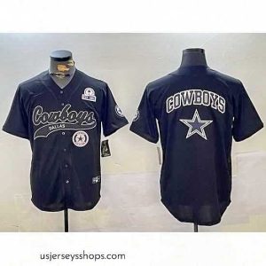 Captivating Dallas Cowboys Team Big Logo Black With Patch Cool Base Stitched Baseball Jersey 9