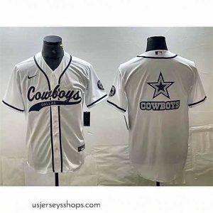 Exquisite Dallas Cowboys White Team Big Logo With Patch Cool Base Stitched Baseball Jersey