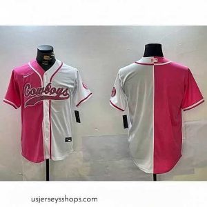 Exquisite Dallas Cowboys big logo Red White With Patch Cool Base Stitched Baseball Jersey 12