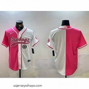 Exquisite Dallas Cowboys big logo Red White With Patch Cool Base Stitched Baseball Jersey 15