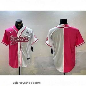 Stunning Dallas Cowboys big logo Red White With Patch Cool Base Stitched Baseball Jersey 16