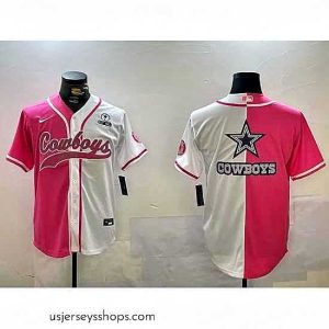 Exquisite Dallas Cowboys big logo Red White With Patch Cool Base Stitched Baseball Jersey 6