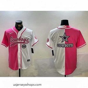 Exquisite Dallas Cowboys big logo Red White With Patch Cool Base Stitched Baseball Jersey 7