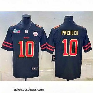 Stellar Kansas City Chiefs 10 Isiah Pacheco Black Red Gold Super Bowl LVII Patch Vapor Untouchable Limited Stitched Jersey